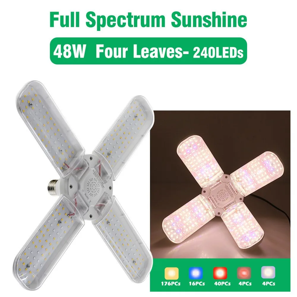 E27 Full Spectrum Grow Light 24W 36W 48W LED Foldable Phyto Lamp SMD2835 Bulb Indoor Plants Bloom Flowering Grow Lamp Garden