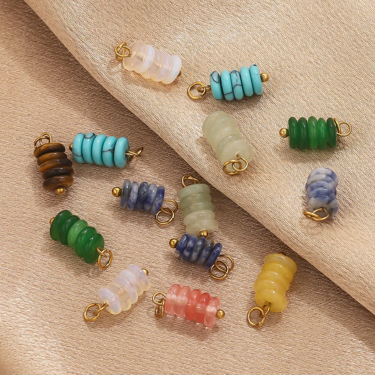 5 PCS Stainless Steel Color Natural Stone Talisman Pendant Suitable for DIY Feminine Charm Earrings Jewelry Connector Material - Image 5