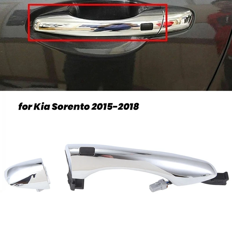 1Pair Front Door Inductive Chrome Handle Have Button 82651-C5710 82661-C5710 For Kia Sorento 2015-2018 Door Pull Lid Parts