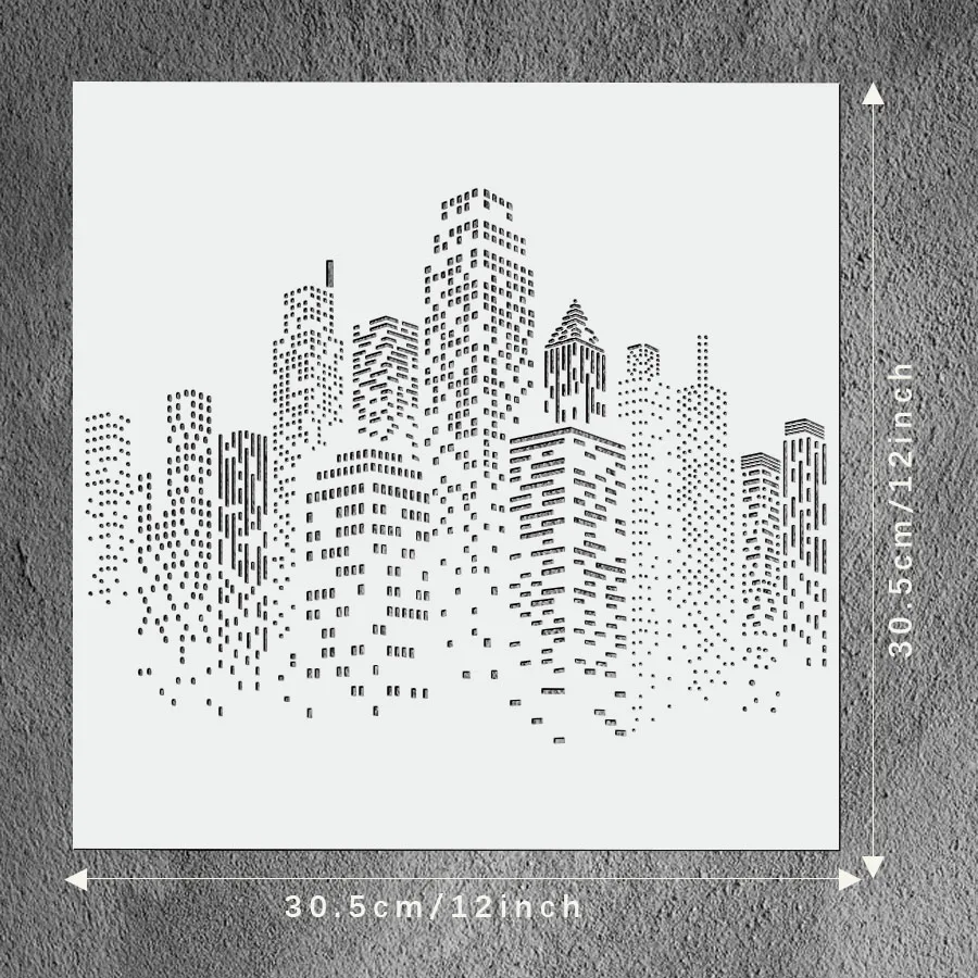 12*12 인치 도시 건물 해골 그림 템플릿, DIY 핸드북 낙서 장식 금형