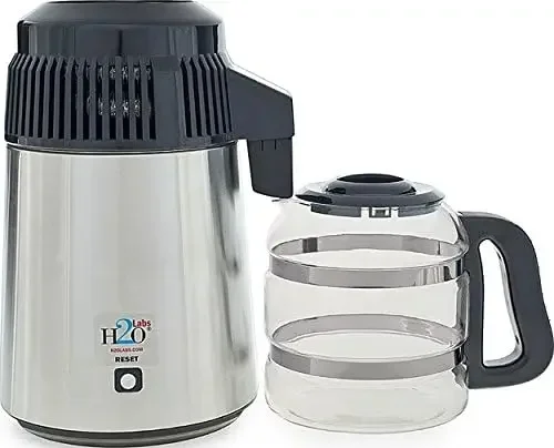 Distillateur d'eau en acier inoxydable, carafe en verre, insert de buse en porcelaine, élimination des COV la plus efficace, meilleure qualité