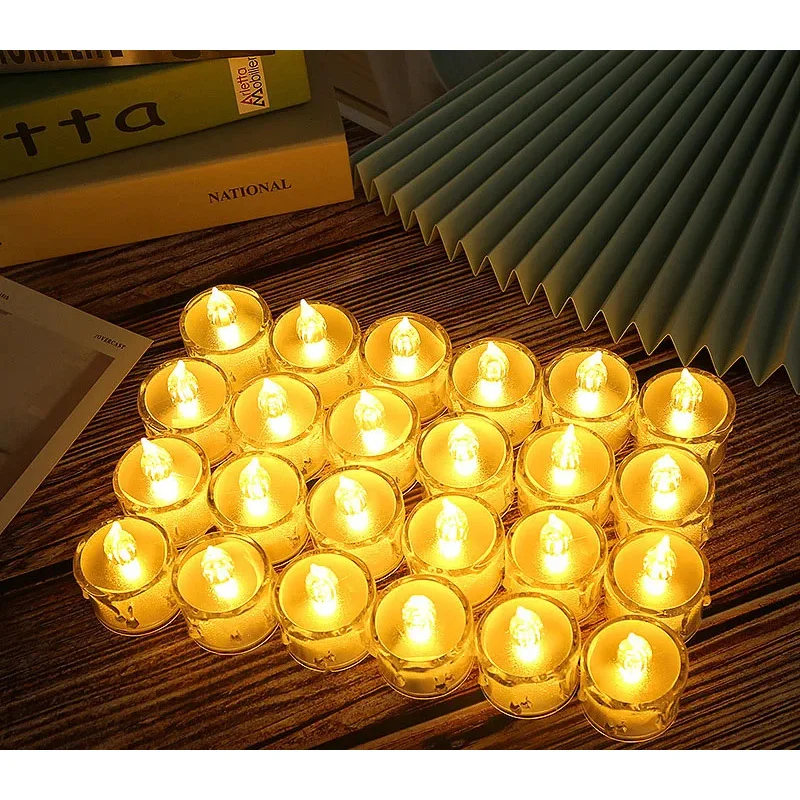 12Pcs/24Pcs LED Electronic Candle With Batteries Glowing Tea Wax  Smokeless Atmosphere Heart Night Light for Wedding Xmas Decor