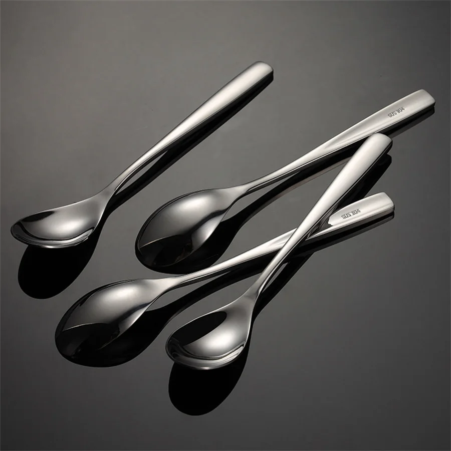 304 Stainless Steel Thick Western Tea Spoon, Coffee Stirring, Thick Square Handle, Children's Soup Spoon, Tableware, 5 Pcs Set