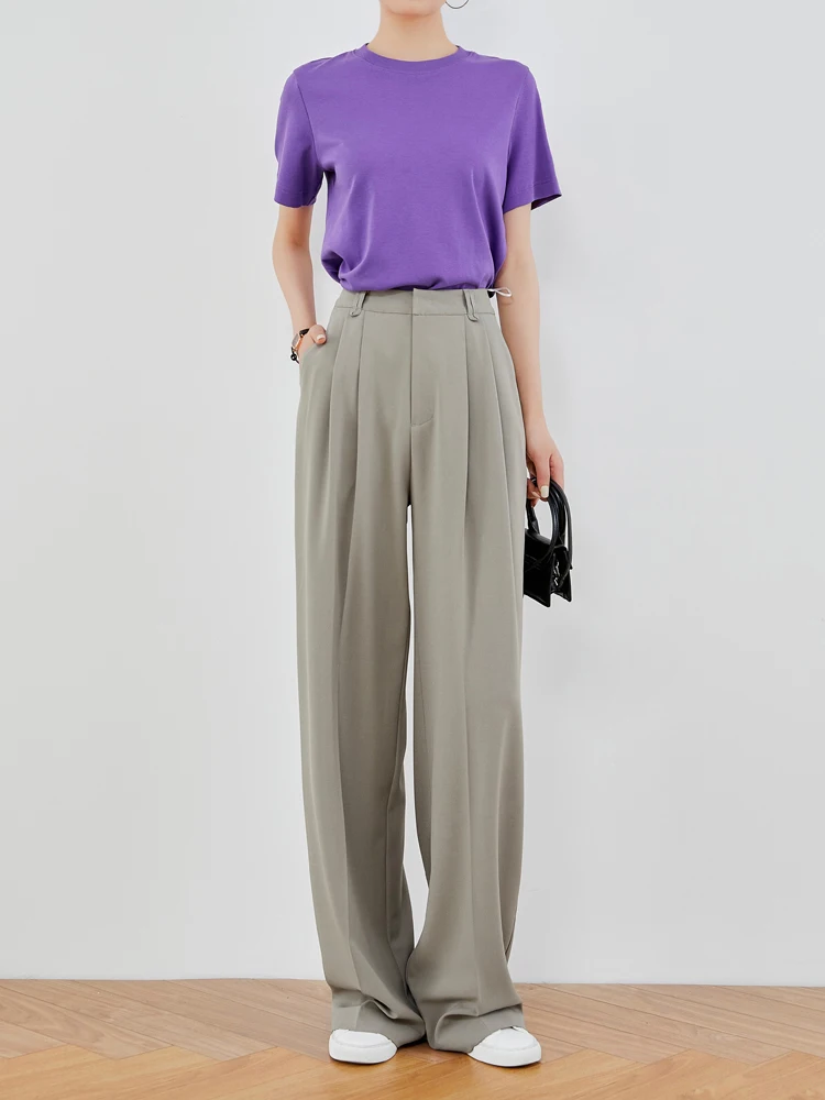 

Брюки FaLin с высокой талией и широкими штанинами, с поясом, защита от солнца, легкий уход, корейский стиль, для повседневной носки, прямые брюки-трубы