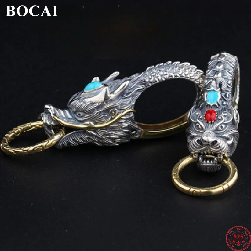 

BOCAI S925 Sterling Silver Pendant Fashion Classic Domineering Thai Silver Dragon Head Key Chains Argentum Jewelry Free Shipping