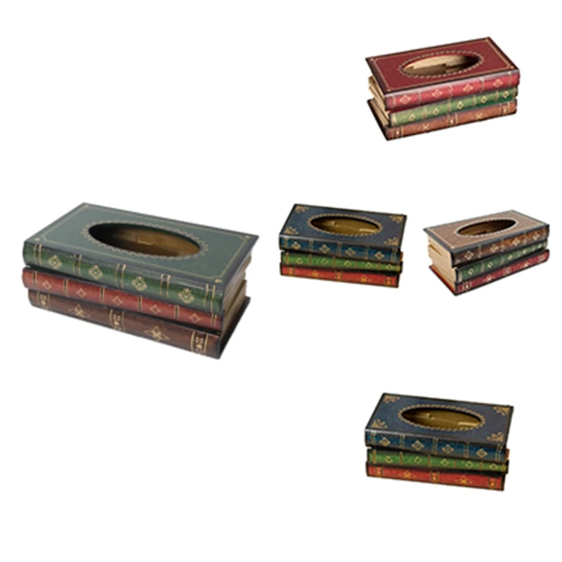 Retro Style Tissue Box Europe Rectangle Napkin Paper Holder Book Shaped Tissue Box Luxurious Ring Tissue Storage Box