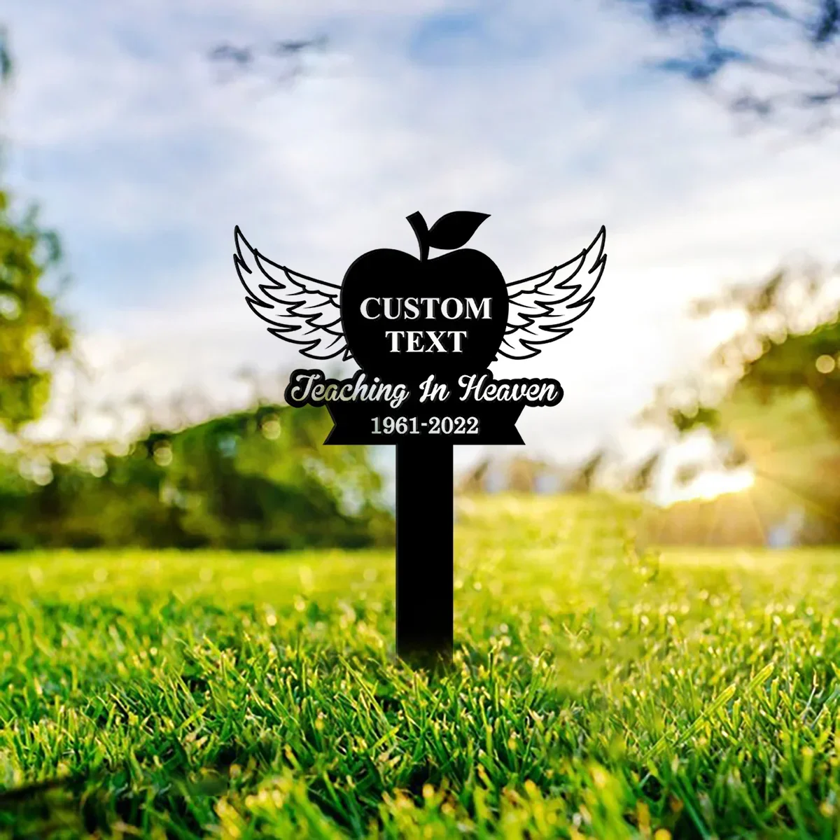 Custom Personalized Winged Apple Grave Marker, Memorial Metal Plaque, Outdoor Garden Plaque, Grave Marker For Human