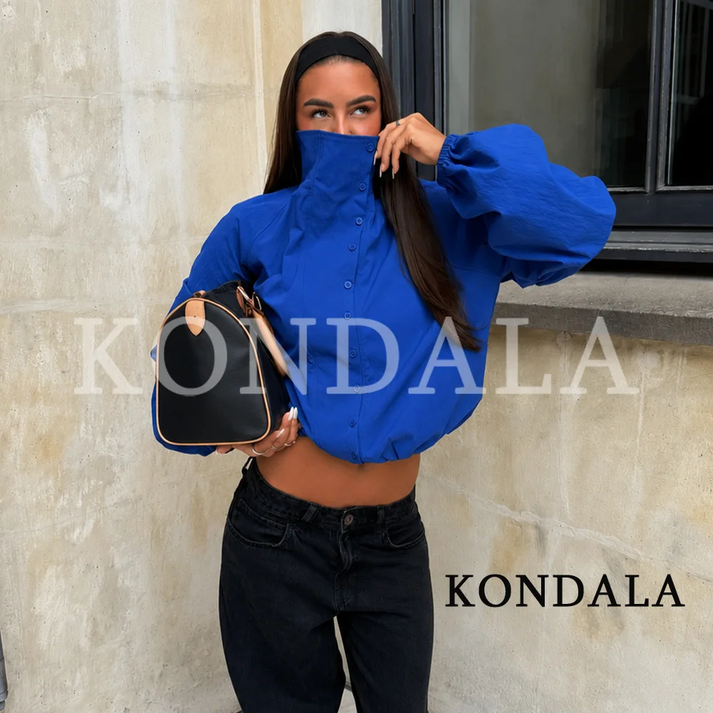 KONDALA Women Chic Street Style Stand-Collar Jacket Buttons Drawstring Jacket New 2026 Summer Early Autumn Commute Casual Jacket