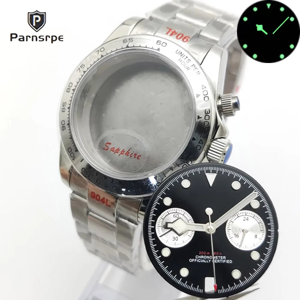 39.5mm VK63 케이스 쿼츠 크로노 그래프 시계 사파이어 크로노 그래프 시계 케이스 316L 스테인레스 스틸 Fit VK63 Movement