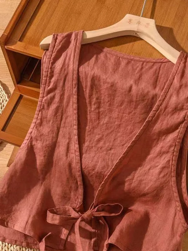 

Loose Cotton Linen Belted Women's Svel Top ort Outerwear V-ne Open Cardigan Sle Summer Faion Daily Wear