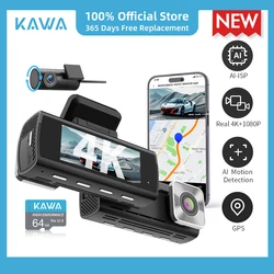 KAWA D10 Real 4K Dash Cam for Cars DVR Front&Rear Video Recorder Free 64GB Card AI-ISP Sony STARVIS IMX415 AI Motion Detection