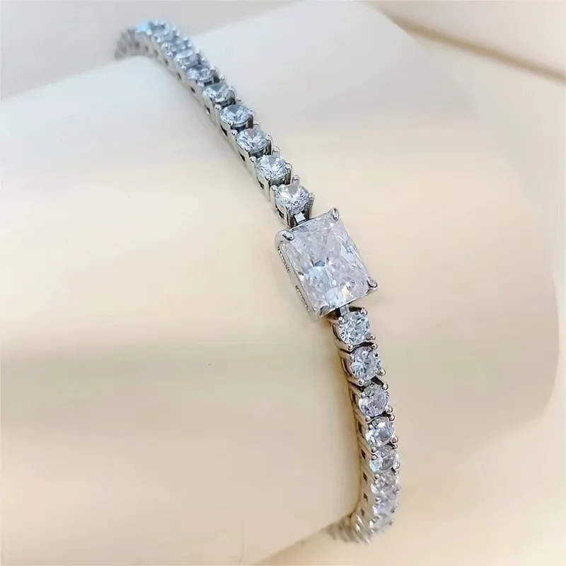 

S925 Sterling Silver CZ/Moissanite Tennis Link Chain Bracelets Women Men Hip Hop Bling Ice Out Rapper Jewelry