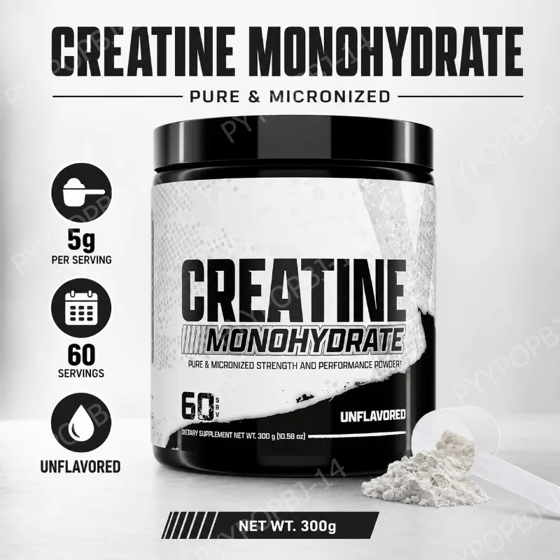 Creatina Monohidrato en Polvo, 5g por Porción, Apoya la Fuerza y la Recuperación Muscular, Sin Sabor, 60 Porciones, 300g