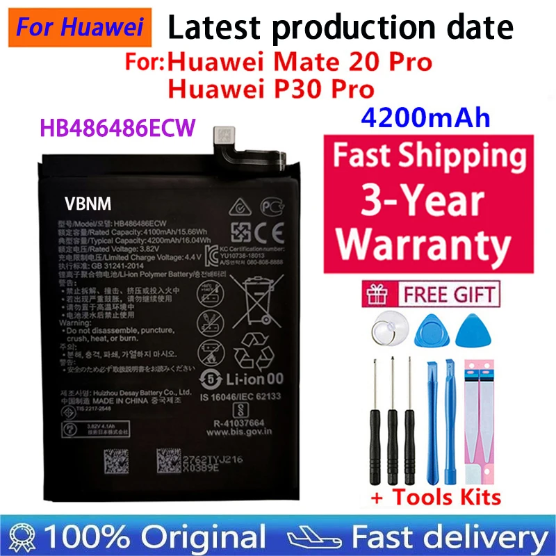 100% Original Battery For Huawei Mate 20 Pro / P30 Pro /Honor 50 Plus X7B 50 60 70 80 Pro 80 GT Nova 9 Pro Magic 3 Pro Batteries
