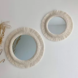 Decorative Mirrors Wall Decor Macrame Round Mirror Boho Home Decor Mirrors for Bedroom Living Room Bathroom Baby Room Decoration