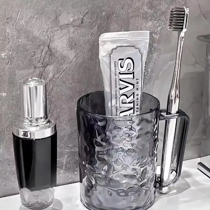 Glacier Ripple Plastic Mouthwash Cup With Handle For Bathroom_voghion.com