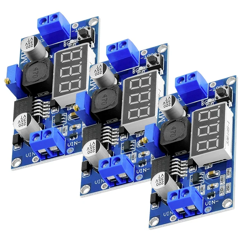 3PCS LM2596S LM2596 Step-Down DC-DC Buck Converter Module For 4-40V To 3.3-24V With 3-Digit Digital Display