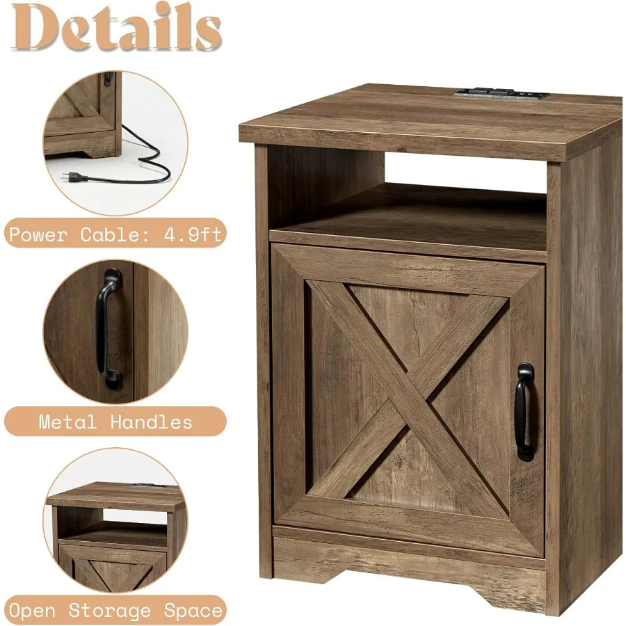 AMERLIFE 3Piece Farmhouse Table Set Includes Coffee Table Two End Tables Side Table with Charging Stationd USB Ports for Living