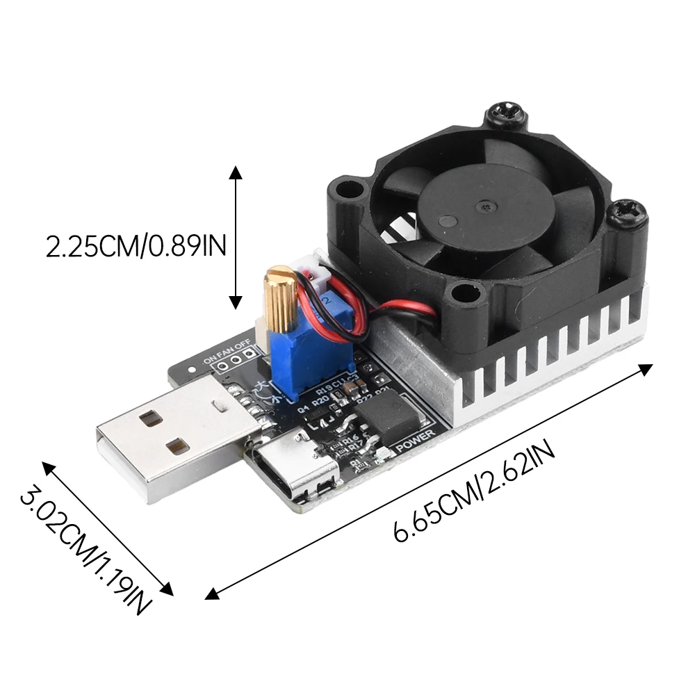 DC 3.7-20V 3A 25W Test elektroniczny rezystor obciążenia Tester przepustowości baterii USB z wentylatorem moduł regulowany prąd