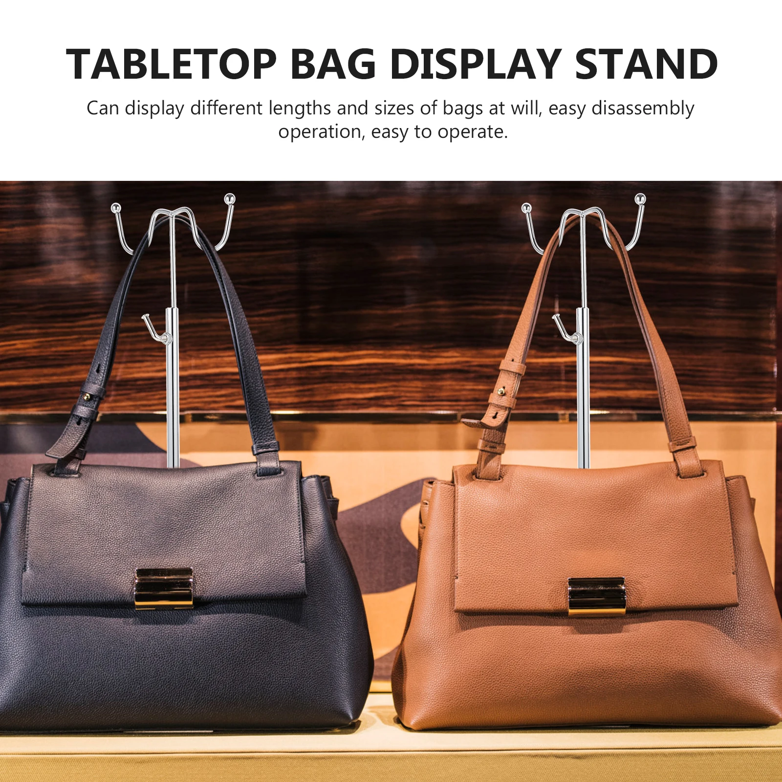 

Stainless Steel Bag Rack Adjustable Height Display St Storage Holder for H bags Shoulder Bags Dual Hook Clothes Table Top Bag