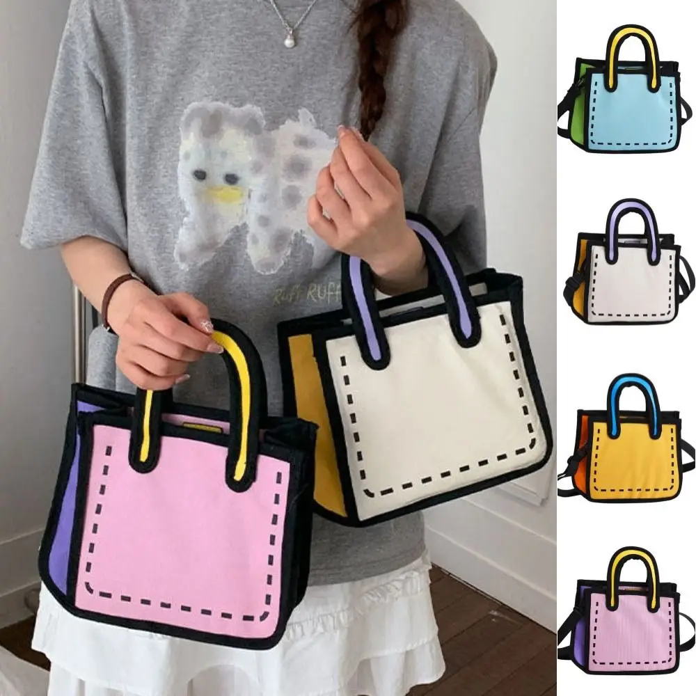 

Simple Cartoon 2D Anime Tote Bag Canvas Zipper Comic Shoulder Bag Handbag Large Capacity Graffiti Messenger Bag Travel