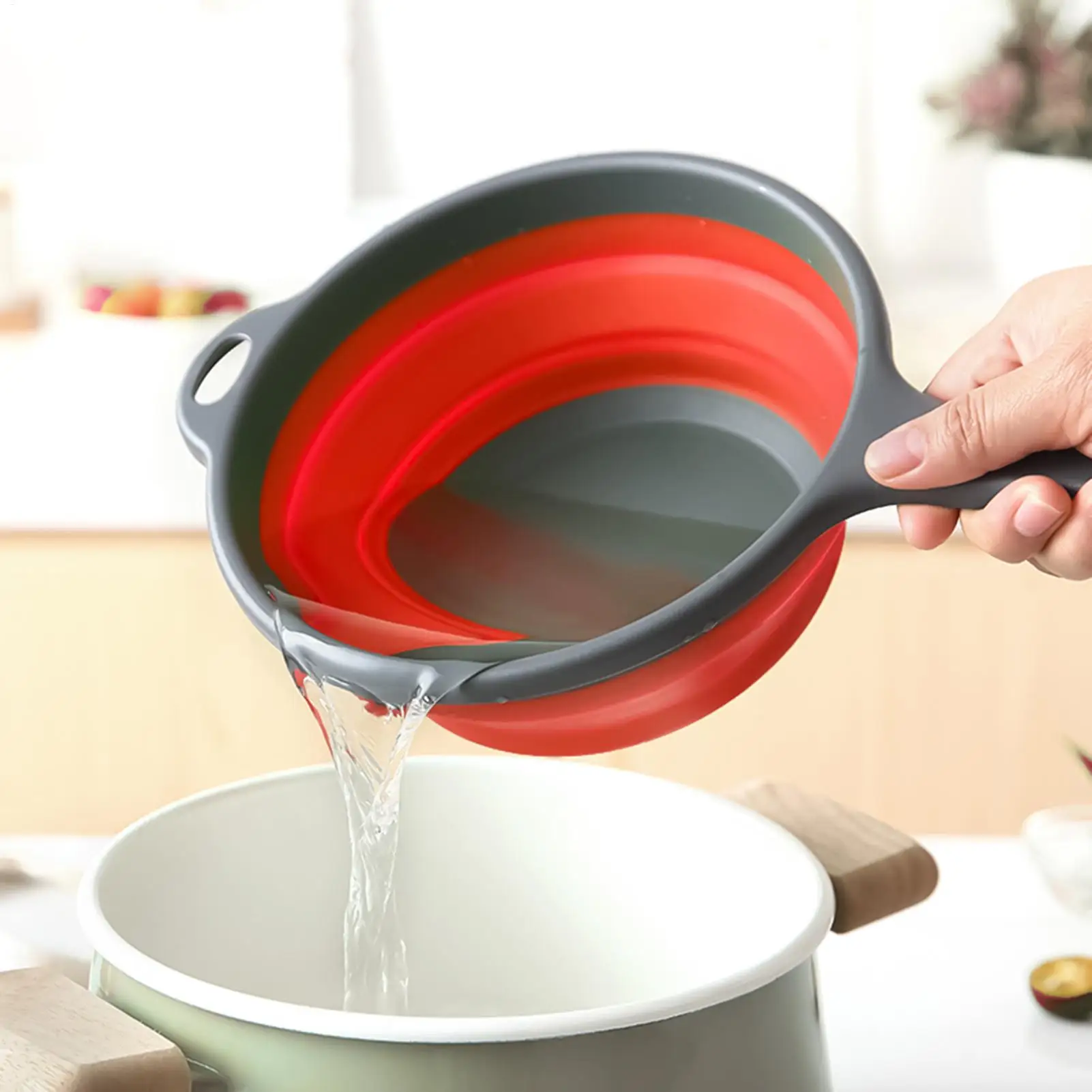 1pc Durable Folding Water Scoop Large Thickened Plastic With Long Handle For Kitchen & Bathroom Use Hair Washing