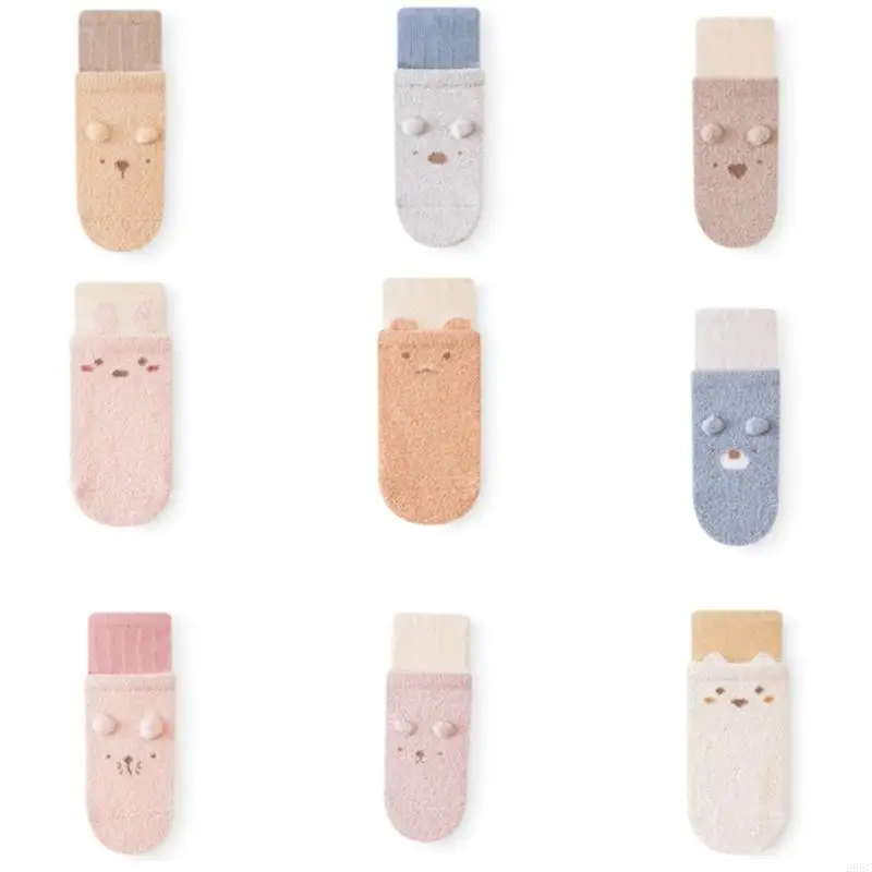 

28EC Nonslip Baby Cartoon Bear Floor Socks Rubber Soles Socks Breathable Warm First Walkers Socks 0-5Y Baby Winter Accessories