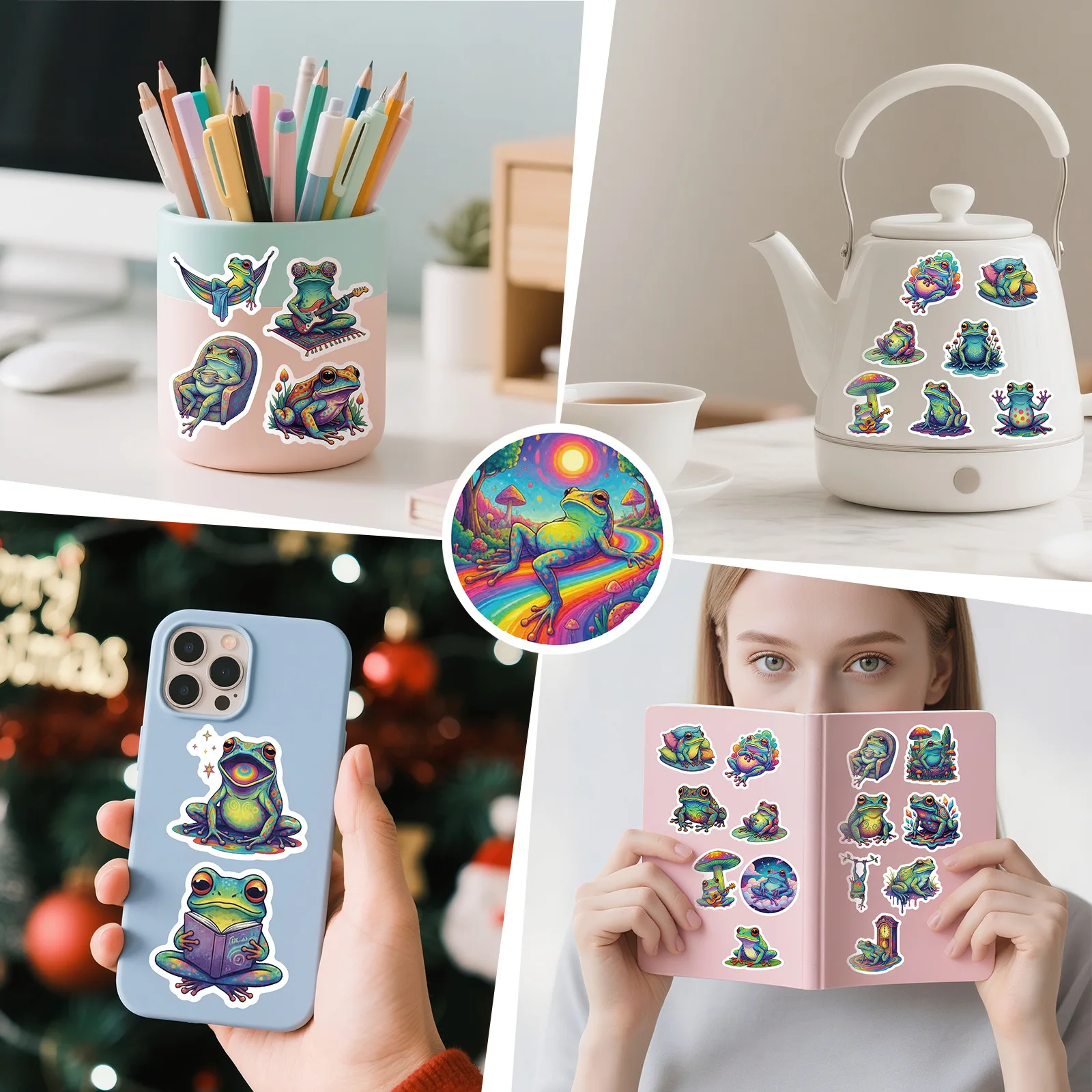 10/56 pièces psychédélique grenouille Graffiti autocollants grenouilles mignonnes dessin animé décalcomanie bricolage bagages téléphone guitare planche à roulettes tasse classique enfant jouets