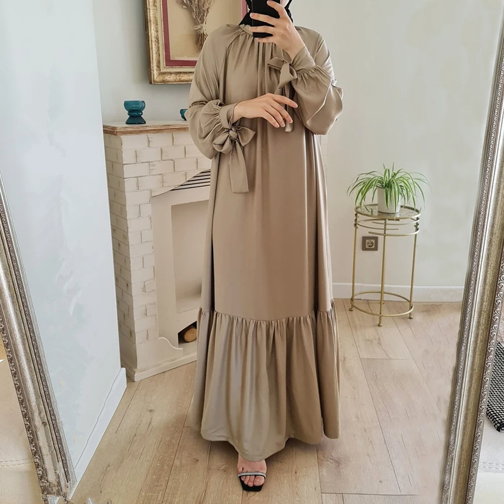 Muslim Eid Girls Dress Satin Abaya Turkish Moroccan Caftan Belt Wedding Takchita Women's Robes Djellaba Zanzea Dresses