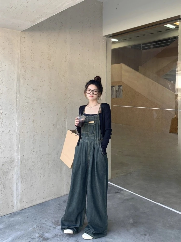 

Женский ретро-комбинезон из денима с высокой талией, свободного кроя, в пол, с широкими штанинами, тонкий, модный дизайн