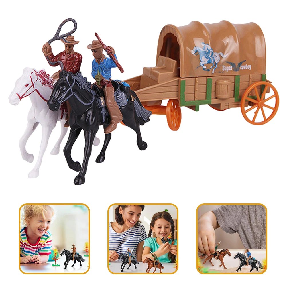 Western Cowboy Figure Toys Horse Riding Figurines Models Desktop Sand Table Plastic Micro Human Fake