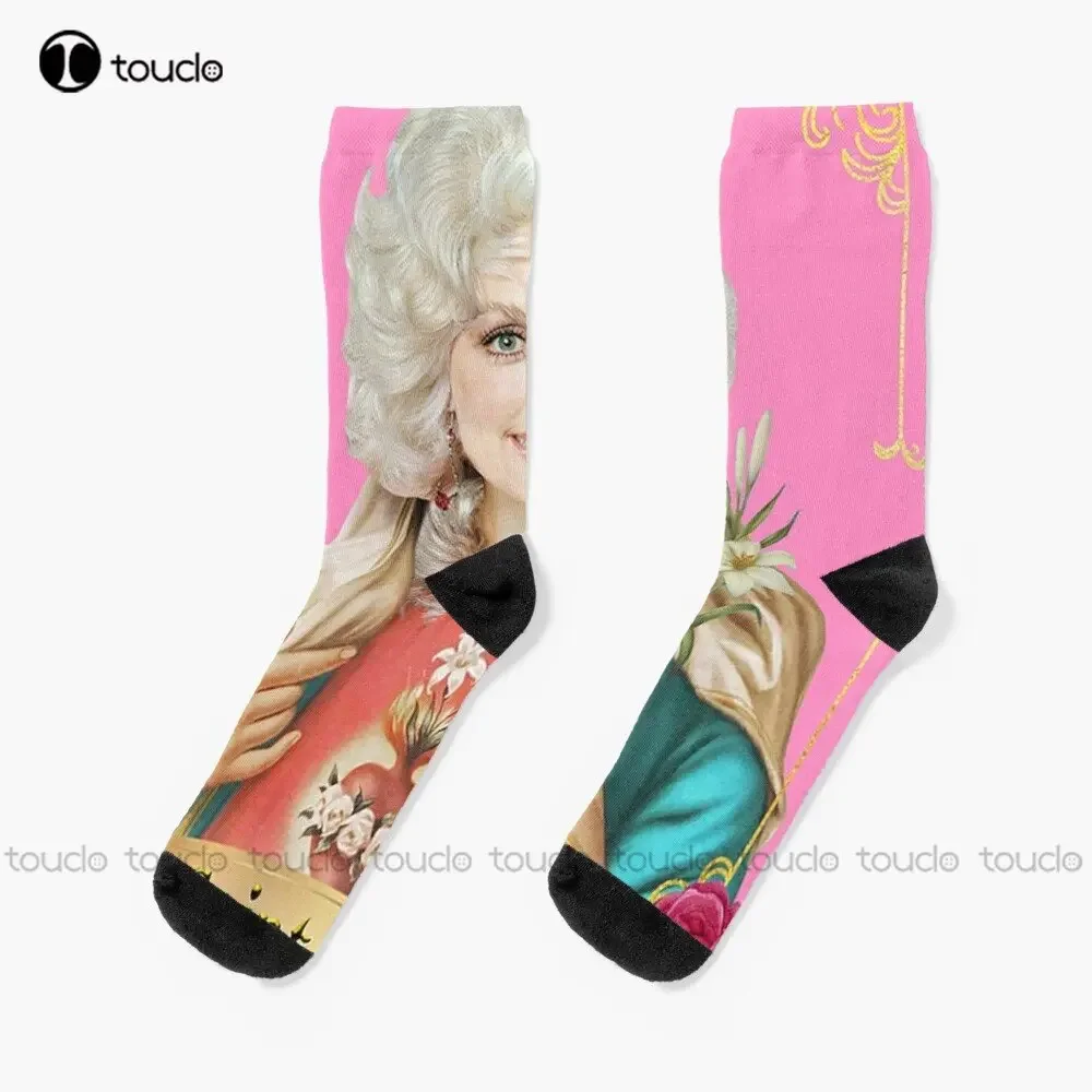 

Pink Saint Flower Dolly Parton Socks Red White And Blue Socks Personalized Custom Unisex Adult Teen Youth Socks Custom Gift Art