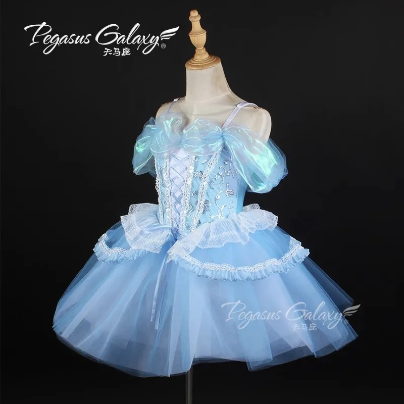 Off-Shoulder Sleeves Embroidered Lace Ballet Stage Performance Gauzed Dancewear Ballerina Girls Dance Costume Women Ballet Dress