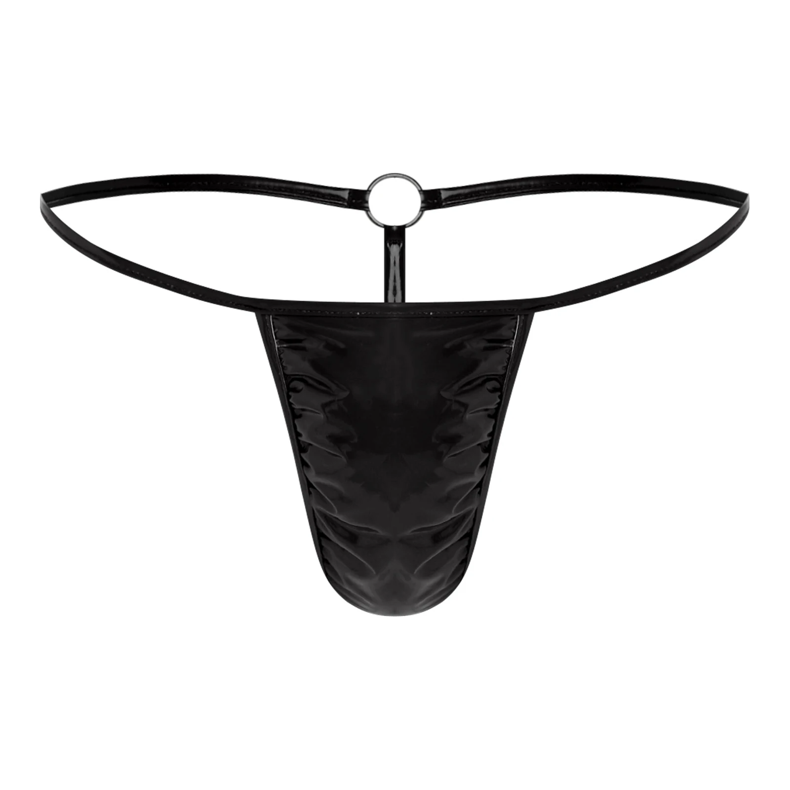 Mens Glossy Thongs Panties Spaghetti Waistband Bulge Pouch O-ring T-back G-string Briefs Underwear for Dating Night Anniversary