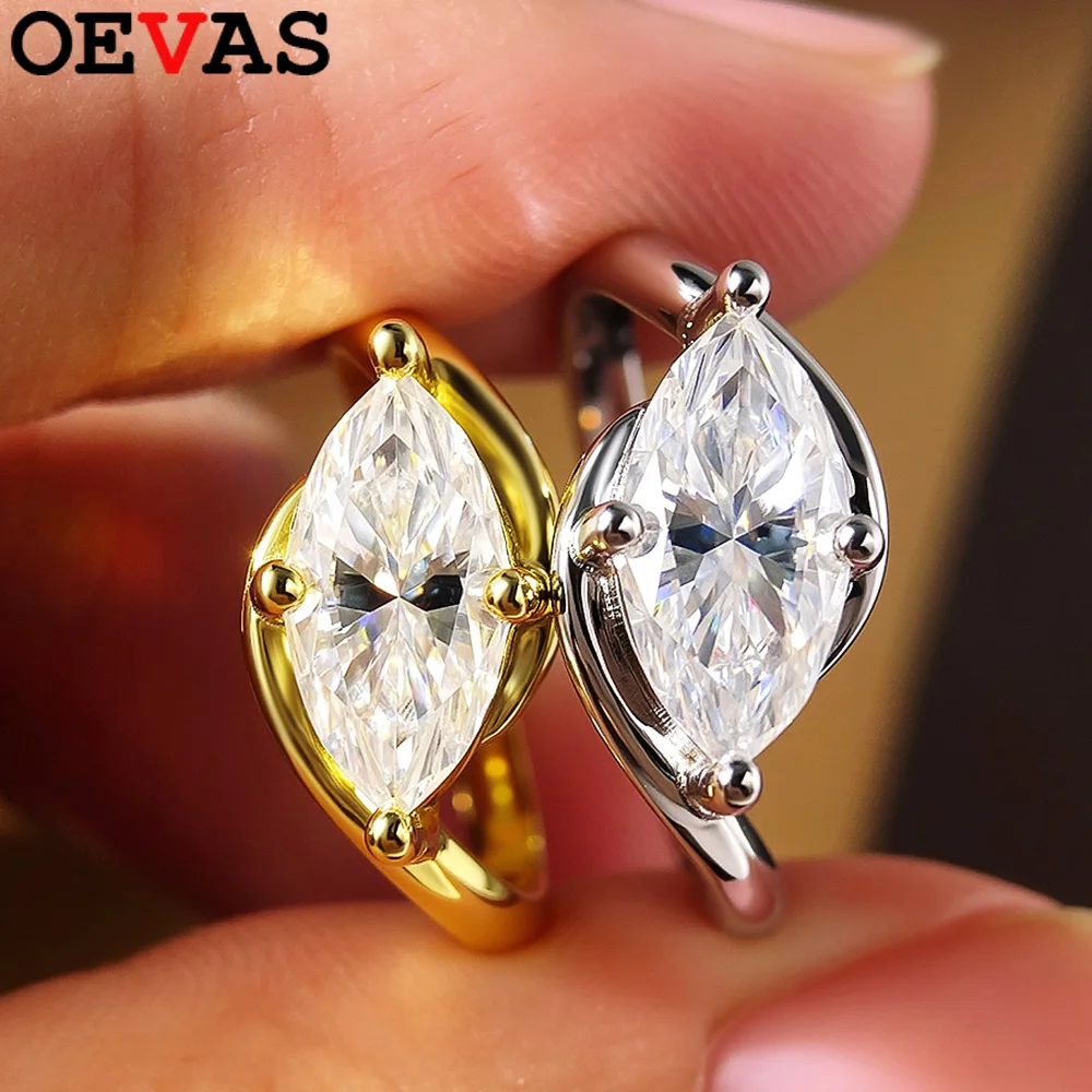 OEVAS 1ct 2ct Marquise Cut Moissanite Ring for Women Men S925 Sterling Silver 18K Gold Plated Wedding Band Fine Jewelry