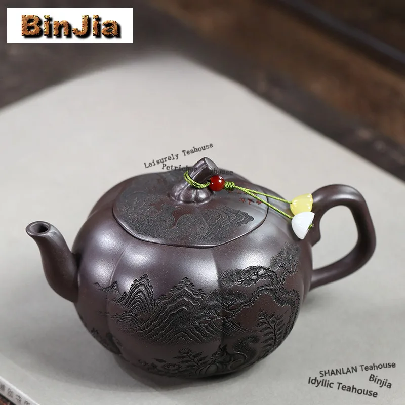 240ml Luxury Yixing Purple Clay Teapots Handmade Squirrel Pumpkin Pot Raw Ore Red Dragon Blood Sand Mud Kettle Zisha Tea Set