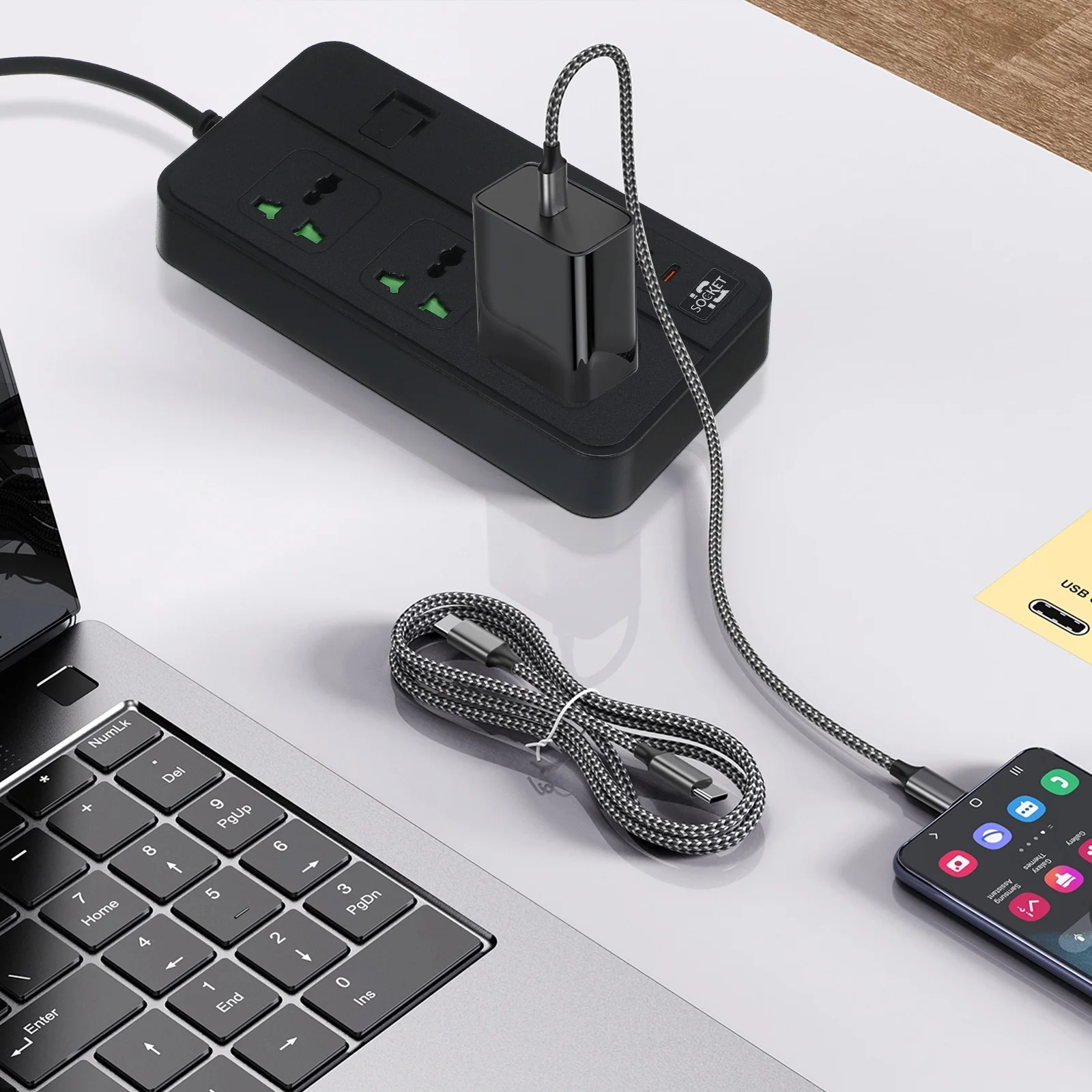 

Tower Extension Lead with USB Type-C Charging Port Flat Plug Power Strip Outlet Surge Protector for Electronics Multi Functional