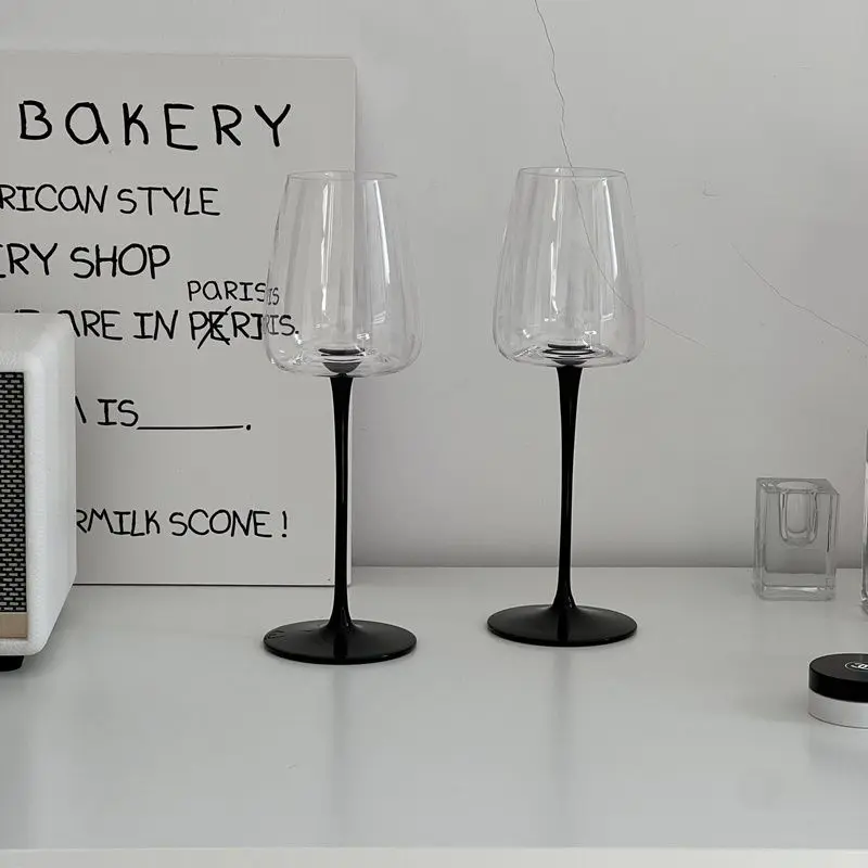 Pinot Noir Crystal Glass Red Wine Glass Black Straight Thin Rod Goblet Minimalist Bordeaux Champagne Glass Black Long Style