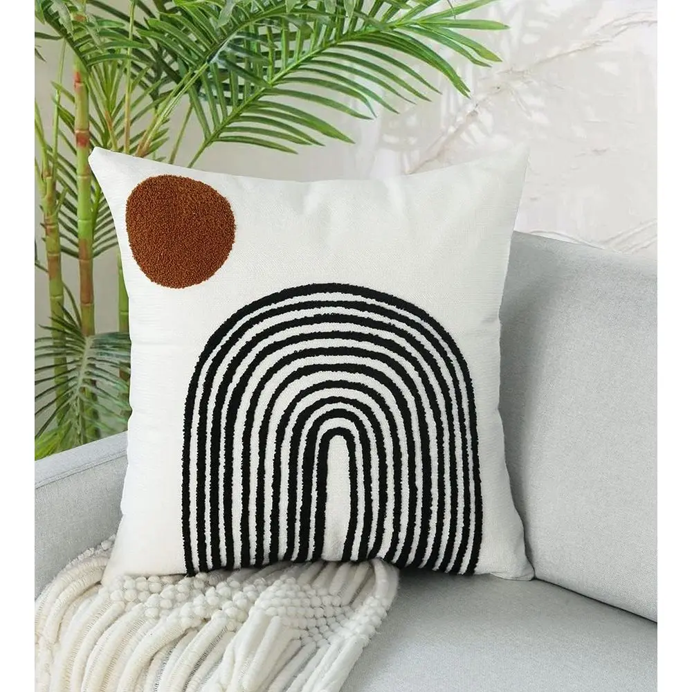 

Merrycolor Boho Throw Pillows 20x20 Inches,Soft Woven Tufted Pillow Covers Square,Abstract Sun Pillow Case for Sofa Bedroom Livi