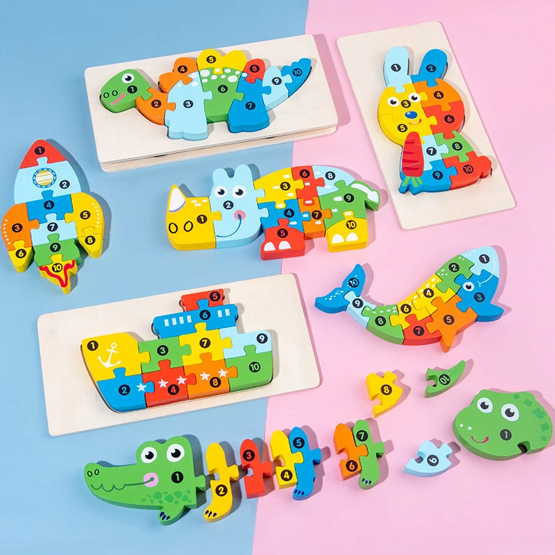 Montessori Wooden Puzzle Cartoon Animal Quality Thicken 3D Jigsaw Puzzle Educational Toys for Children Toddlers 2 3 4 5 Years