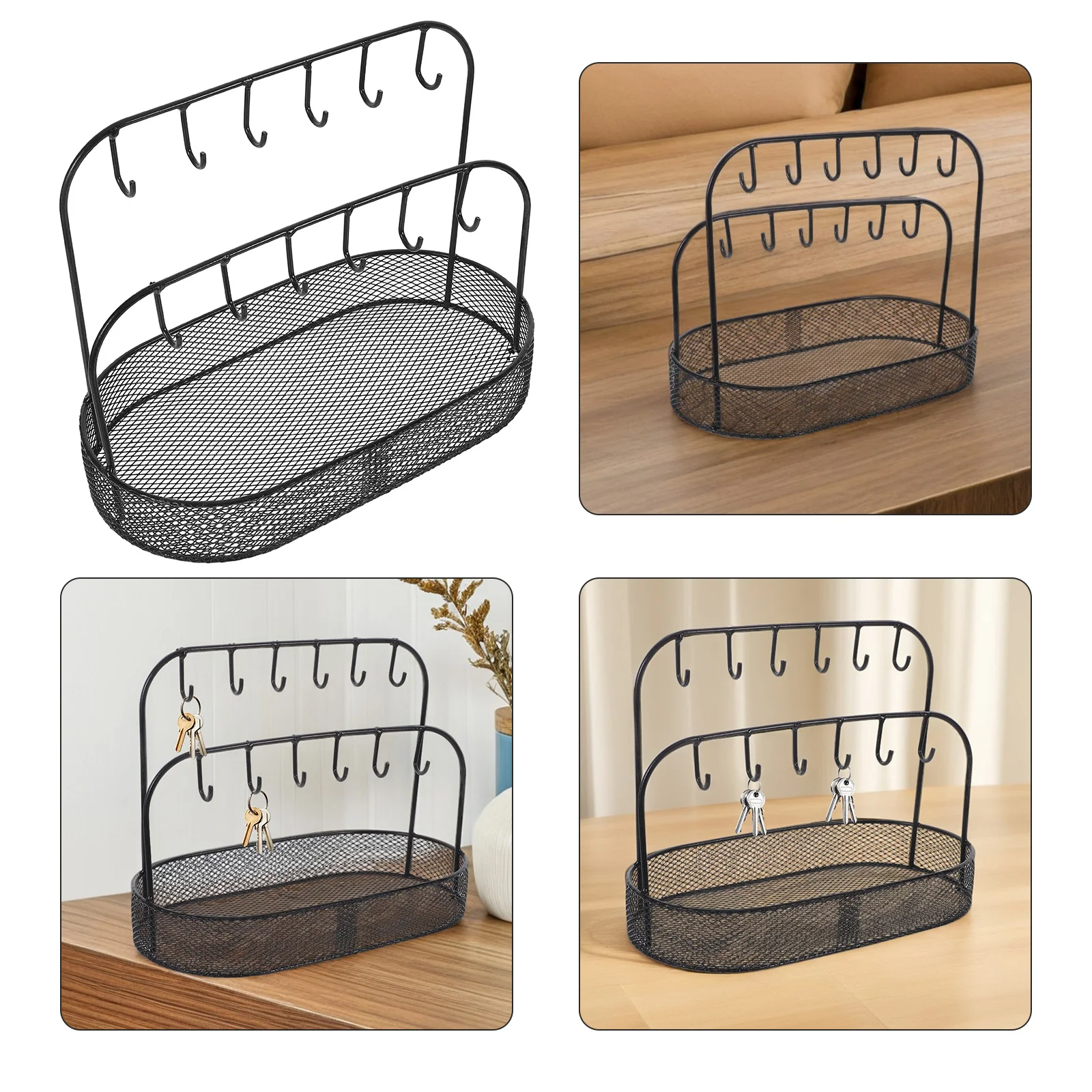 

Desktop Organizer Iron Key Holder Storage Basket Tabletop Sundries Tray Jewelry Cotton Swabs Container Entryway Home Decor
