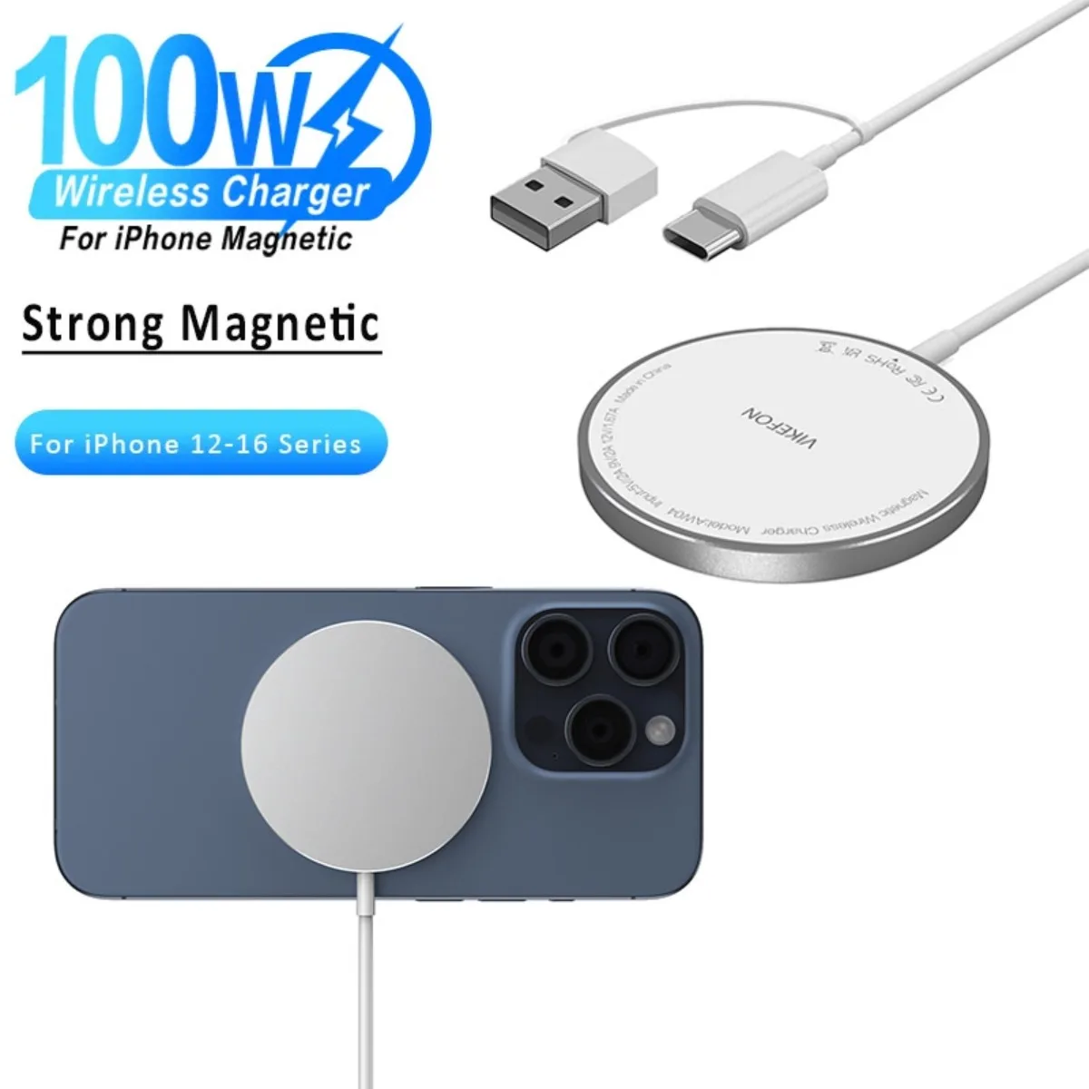 لوحة شاحن لاسلكية مغناطيسية 100 وات USB + شواحن من النوع C لهاتف Magsafe iPhone 16 15 14 13 12 Pro Max قاعدة شحن سريعة
