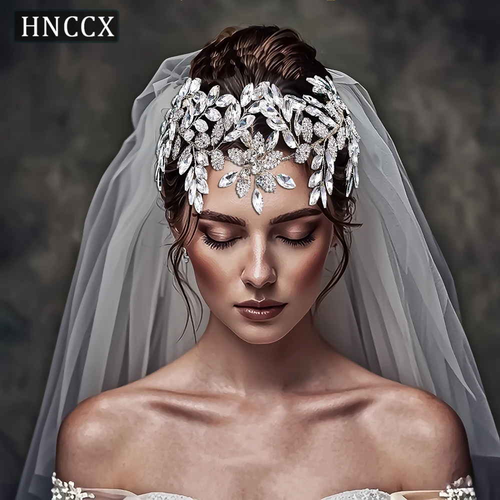 HNCCX Forehead Rhinestone Flower Bride Headband Silver Color Wedding Wedding Party Hair Accessories Bride Forehead Jewelry CP714