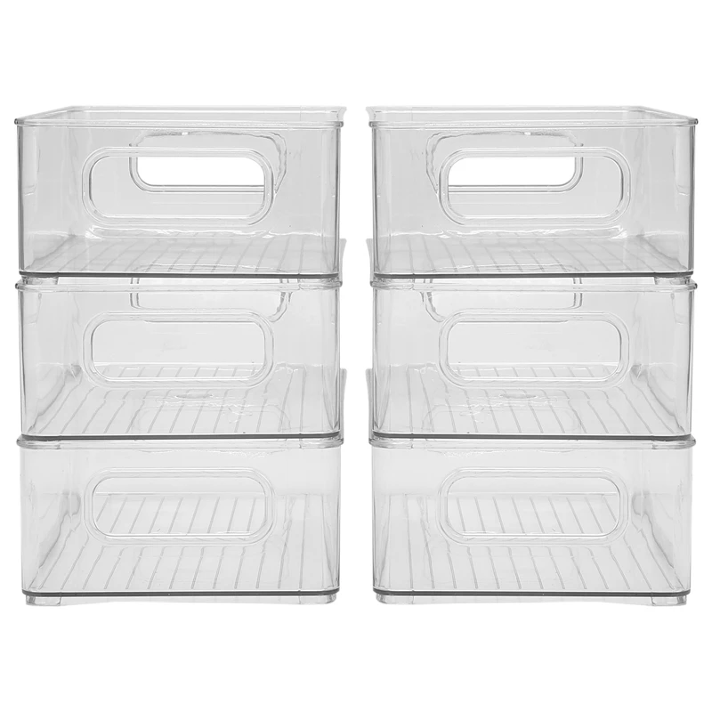 

6Pcs Refrigerator Organizer Bins Stackable Fridge Organizers With Cutout Handles Clear Plastic Pantry Food Storage Rack