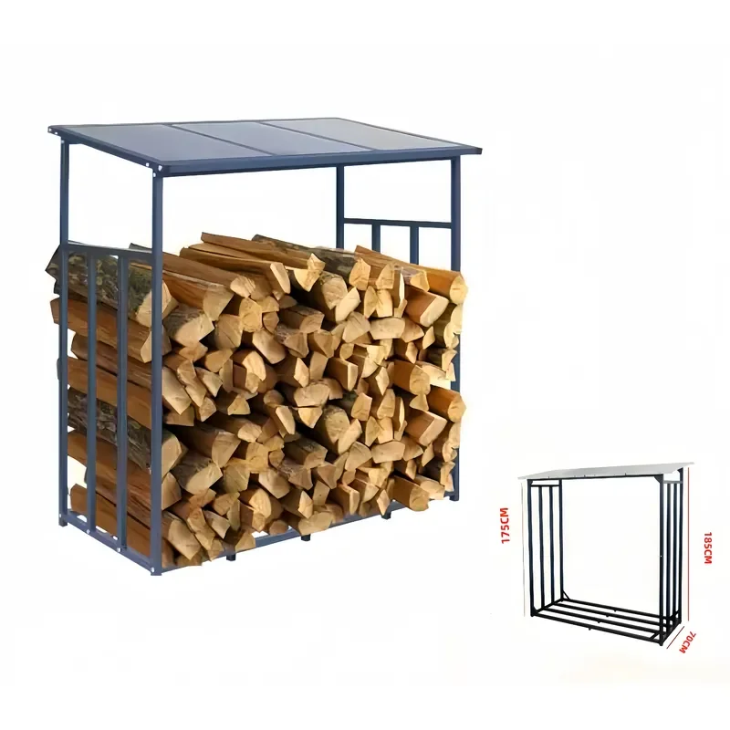 185cm Easily Assembled Multi-Wall Panels Metal Outdoor Firewood Storage Shelf with Polycarbonate Roof