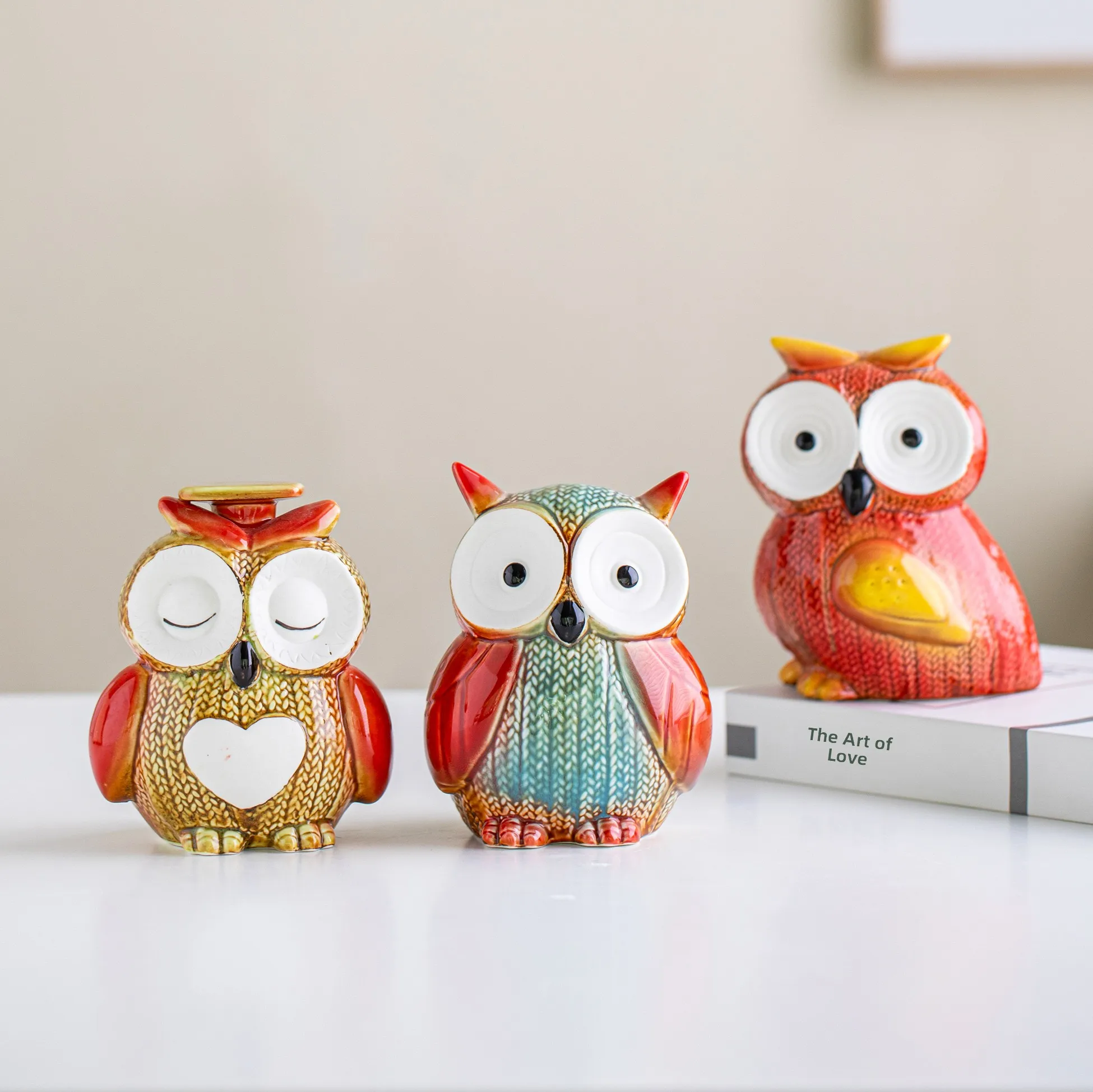 American Style Ceramic Owl Desktop Decorations Home Decor Creative Living Room Crafts for Three Person Family Table Top