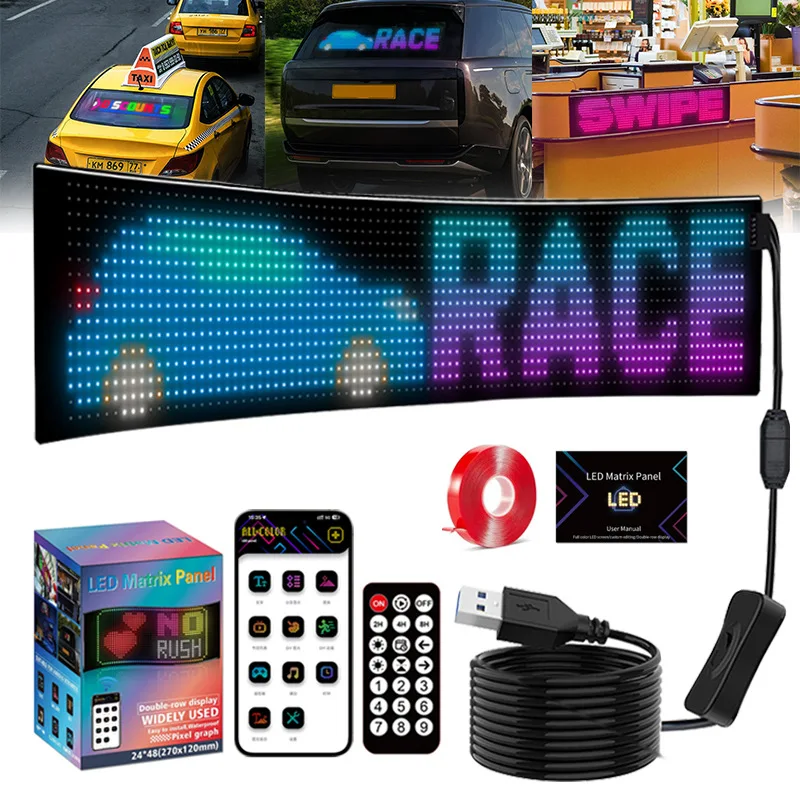 

Car LED Soft Screen USB Car Flexible Advertising Screen Full Color Ultra-Thin Flexible Screen Scrolling Double Row Display