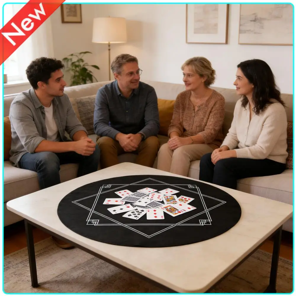 

120x120cm Professional Casino Mat Water-Repellent Round Poker Mat Hemmed Edges with Rubber Grip Matting for Gaming Everywhere