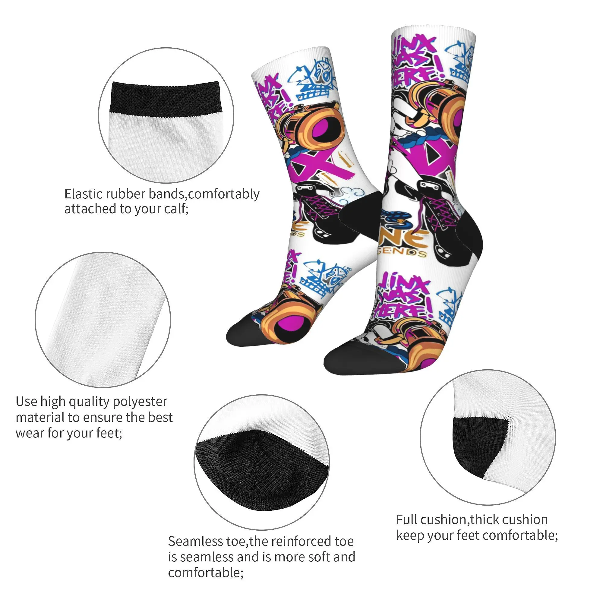 Autumn Winter Cool Unisex Arcane League Jinx Graphs Socks  Sweat Absorbing Football Socks