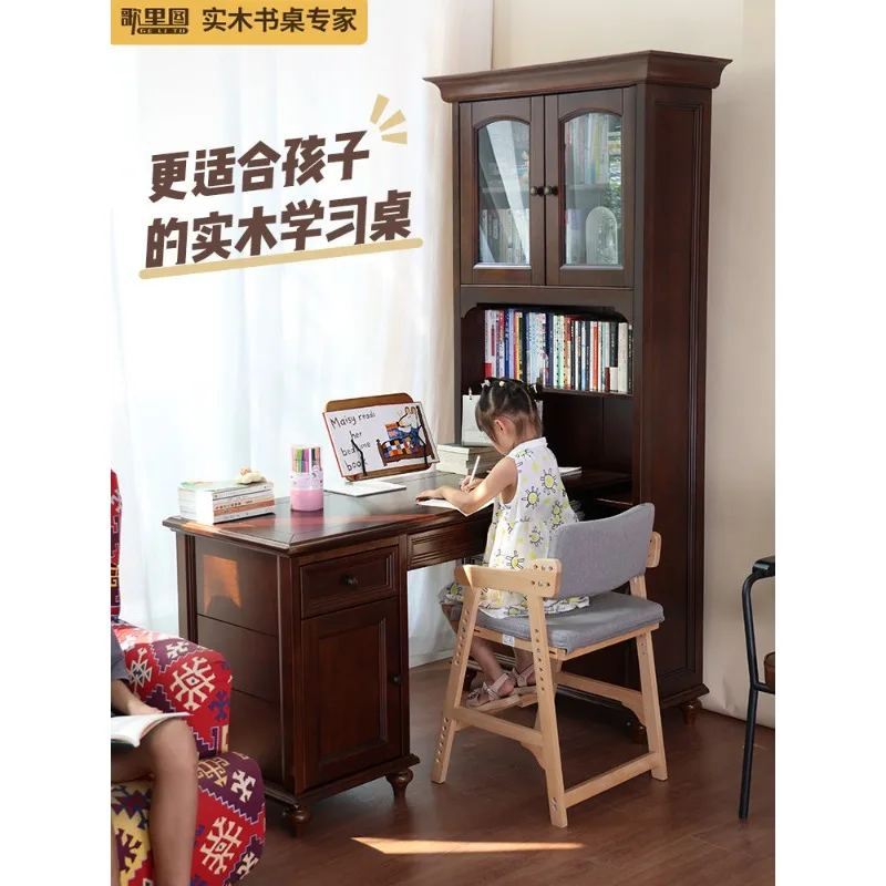 American country cedar wood all solid wood corner desk bookcase integrated combination small apartment bedroom corner computer d